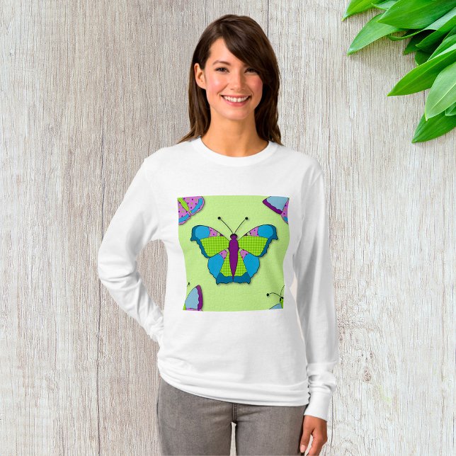 Camiseta Padrão de Borboleta em Remendo no Verde (Criador carregado)
