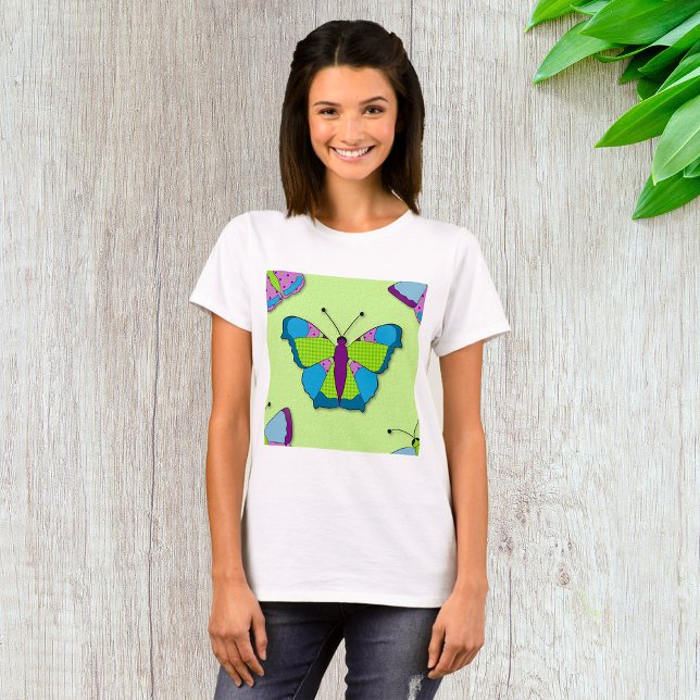 Camiseta Padrão de Borboleta em Remendo no Verde (Criador carregado)