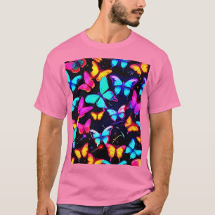 Camiseta Padrão de Borboleta Neon