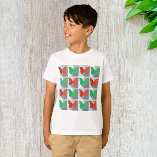 Camiseta Padrão de Borboleta Vermelha e Verde