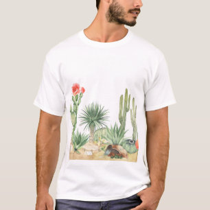 Camiseta Padrão de Borda de Aquarela Cactos Bloqueando