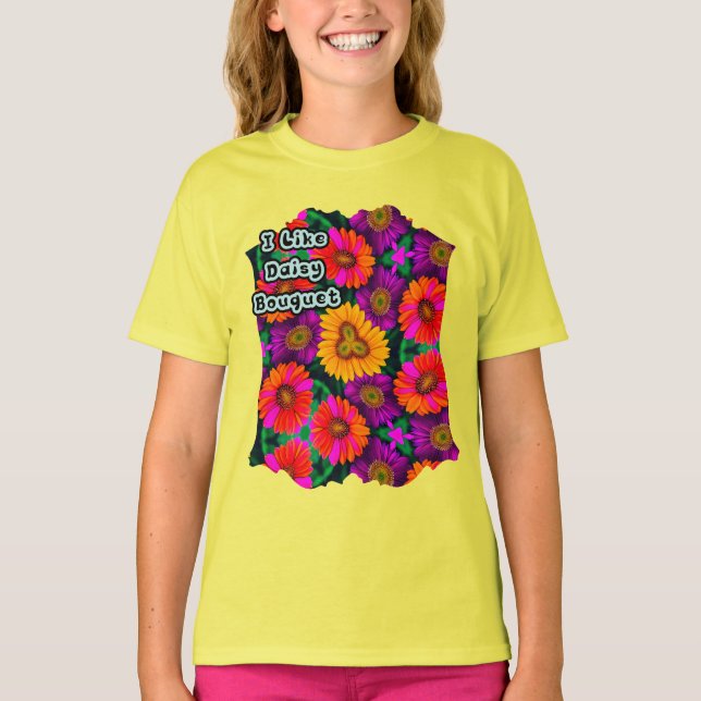 Camiseta Padrão de Buquê de margarida colorida (Frente)