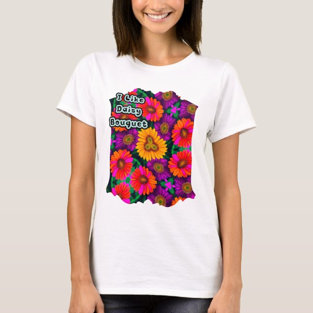Camiseta Padrão de Buquê de margarida colorida (Frente)