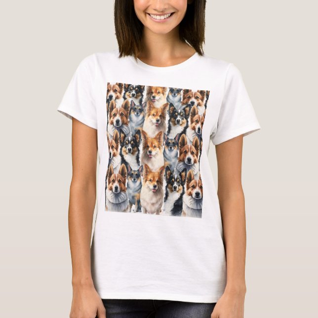 Camiseta Padrão de Cachorro Corgi em Aquarela Fofa          (Frente)