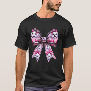 Camiseta Padrão de Cachorro Maltês com Laço Sedutor Menina