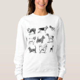 Camiseta Padrão de Cães de Vintagem Pretos e Brancos
