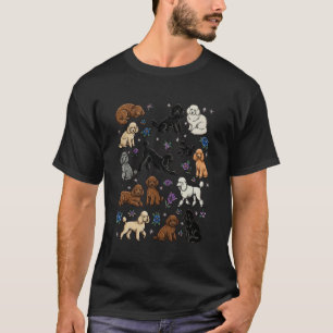 Camiseta Padrão de Cães Poodle Coloridos com Flores em Esti