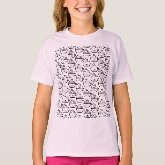 Camiseta Padrão de Café Cat (Frente)
