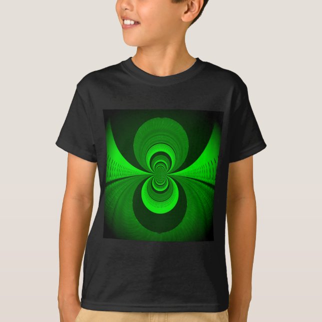 Camiseta Padrão de Caleidoscópio Verde Brilhante abstrato (Frente)