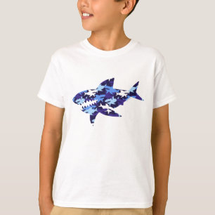 Camiseta Padrão de Camuflagem de Tubarões Azuis