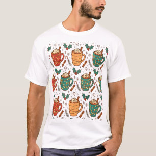 Camiseta Padrão de Canecas de Café de Natal Aconchegante