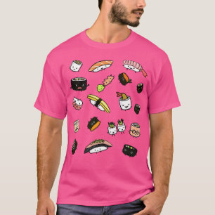 Camiseta Padrão de Caracteres Sushi Cute