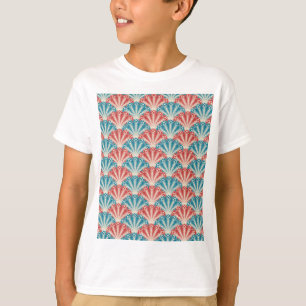 Camiseta Padrão de Cauda Pavão Vermelho e Azul