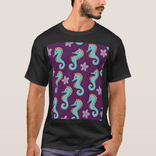 Camiseta Padrão de Cavalo Marinho Náutico Vintage