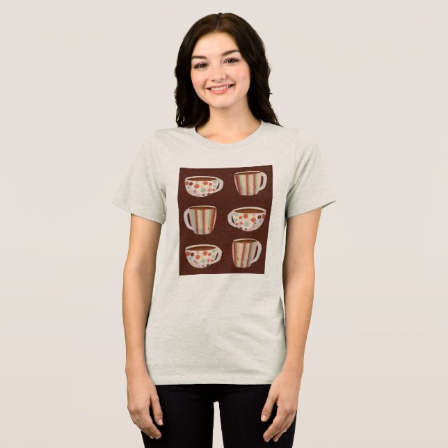 Camiseta Padrão de Círculo Quente em Xícaras de Café (Frente Completa)