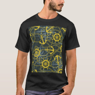 Camiseta Padrão de colheita náutica, âncora e mapa.