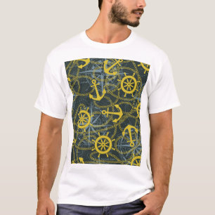 Camiseta Padrão de colheita náutica, âncora e mapa.