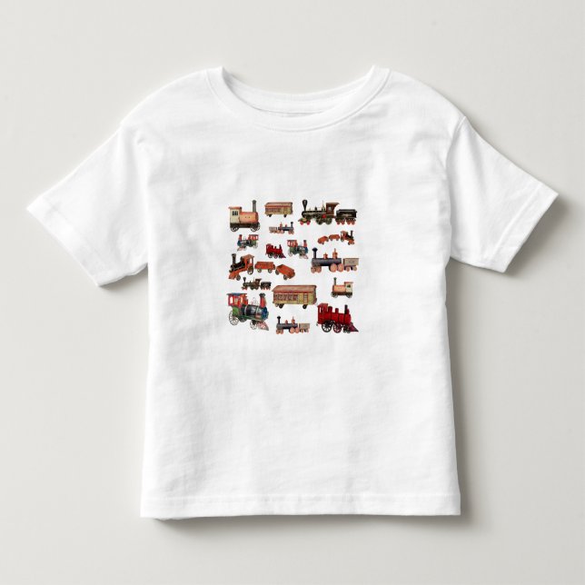 Camiseta Padrão de Comboios Coloridos em Comboios de Brinqu (Frente)