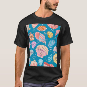 Camiseta Padrão de conchas marinhas colorido e cômodas 1