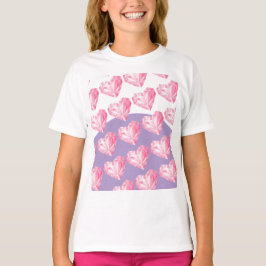 Camiseta Padrão de Coração com Diamante Rosa – Fofo e Elega