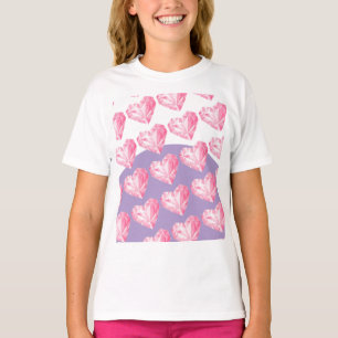 Camiseta Padrão de Coração com Diamante Rosa – Fofo e Elega
