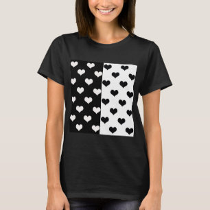 Camiseta Padrão de Coração de Amor Branco Negro