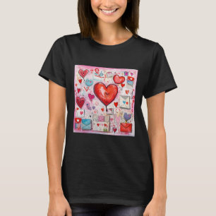 Camiseta Padrão de Corações Cômicos e Letras de Amor