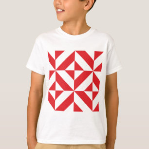 Camiseta Padrão de Cubo de Deco Geométrico Cerery Red