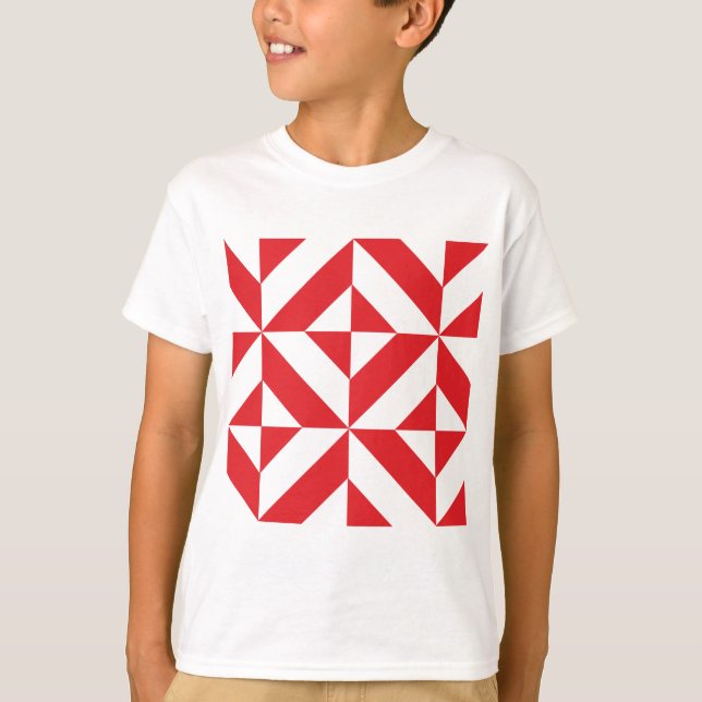 Camiseta Padrão de Cubo de Deco Geométrico Cerery Red (Frente)