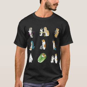 Camiseta Padrão de Desenho de Gato Gato de Areia Mofu e Pac