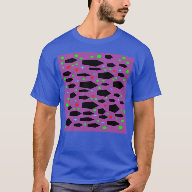 Camiseta Padrão de design roxo e preto (Frente)