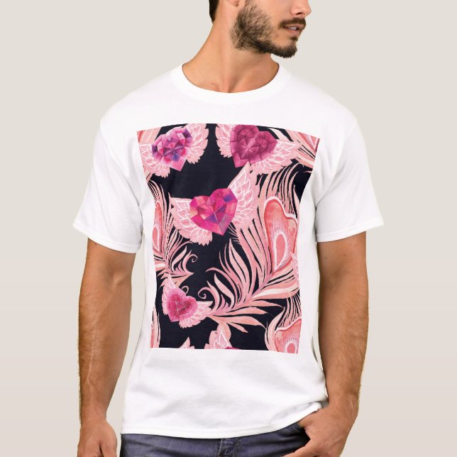 Camiseta Padrão de Dia de os namorados de Aquarela Suave e  (Frente)