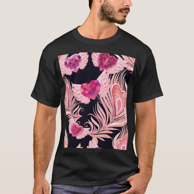 Camiseta Padrão de Dia de os namorados de Aquarela Suave e  (Frente)