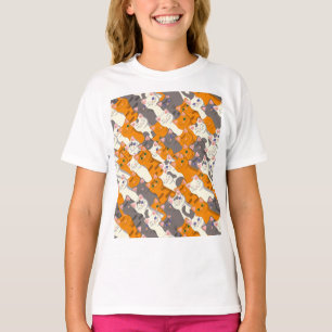 Camiseta Padrão de diagonal do gato preto branco do Ginger