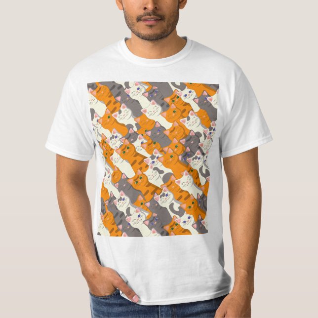 Camiseta Padrão de diagonal do gato preto branco do Ginger (Frente)