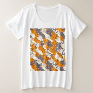 Camiseta Padrão de diagonal do gato preto branco do Ginger