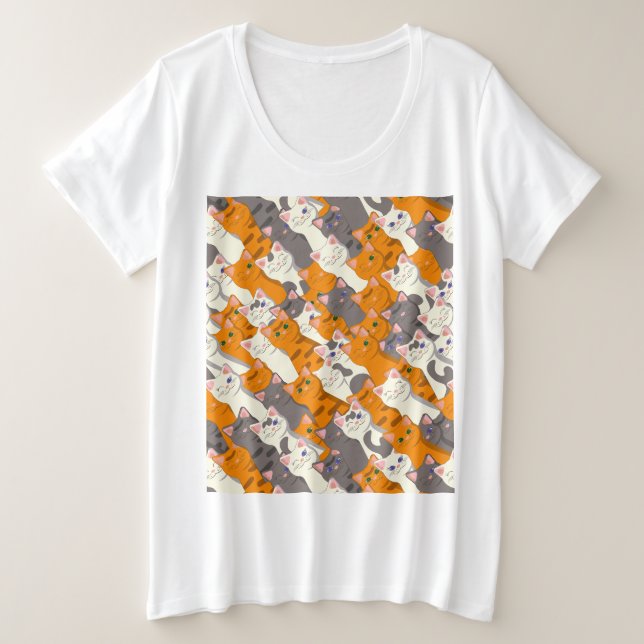 Camiseta Padrão de diagonal do gato preto branco do Ginger (Frente do Design)