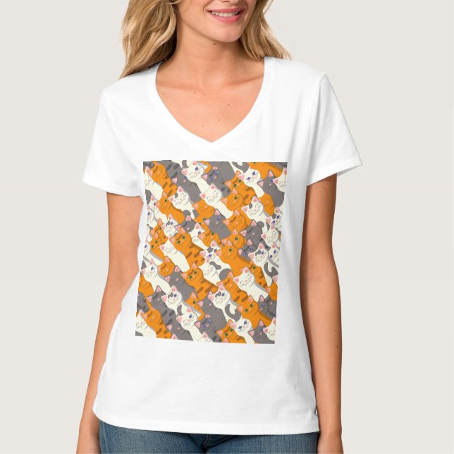 Camiseta Padrão de diagonal do gato preto branco do Ginger (Frente)