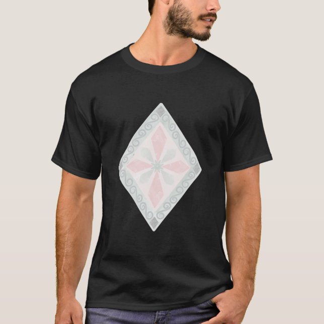 Camiseta Padrão de diamante pastel verde e rosa (Frente)