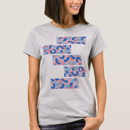 Camiseta Padrão de Doodle Dividido Rosa e Azul