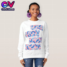 Camiseta Padrão de Doodle Dividido Rosa e Azul