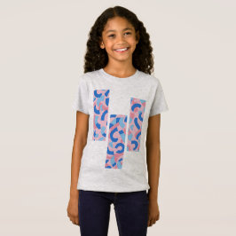 Camiseta Padrão de Doodle Rosa e Azul