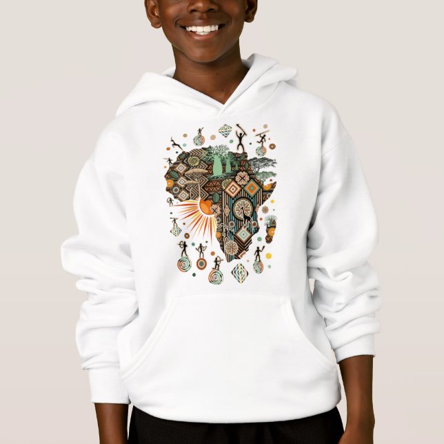 Camiseta Padrão de Elementos Tribais Decorativos do Mapa da (Frente)