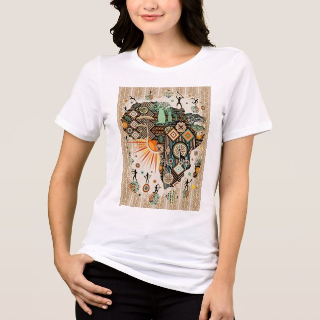 Camiseta Padrão de Elementos Tribais Decorativos do Mapa da (Frente)