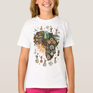 Camiseta Padrão de Elementos Tribais Decorativos do Mapa da