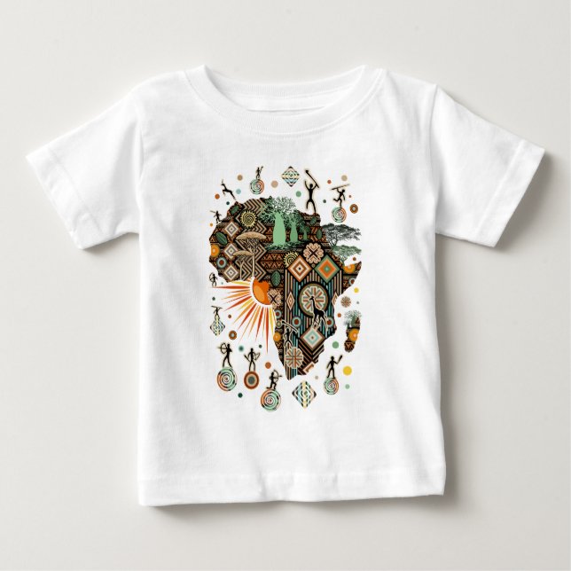 Camiseta Padrão de Elementos Tribais Decorativos do Mapa da (Frente)