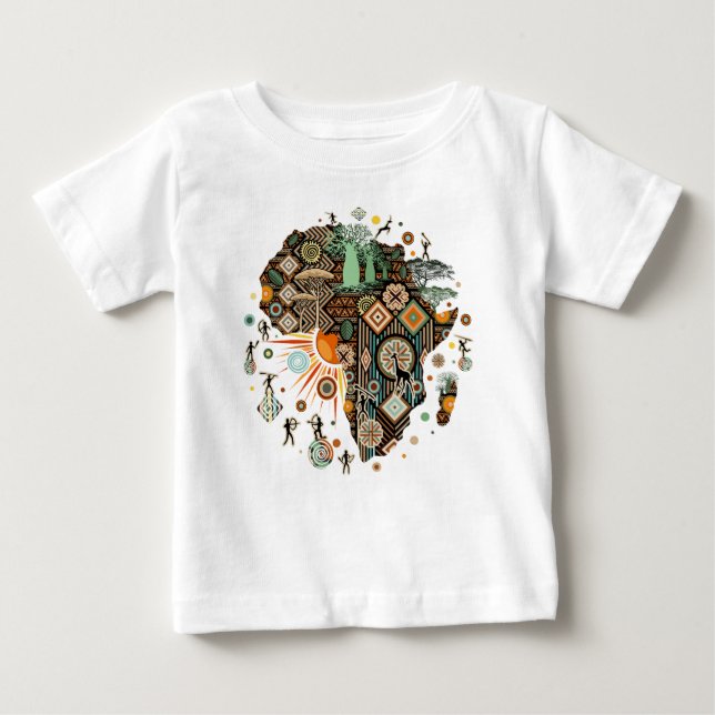 Camiseta Padrão de Elementos Tribais Decorativos do Mapa da (Frente)