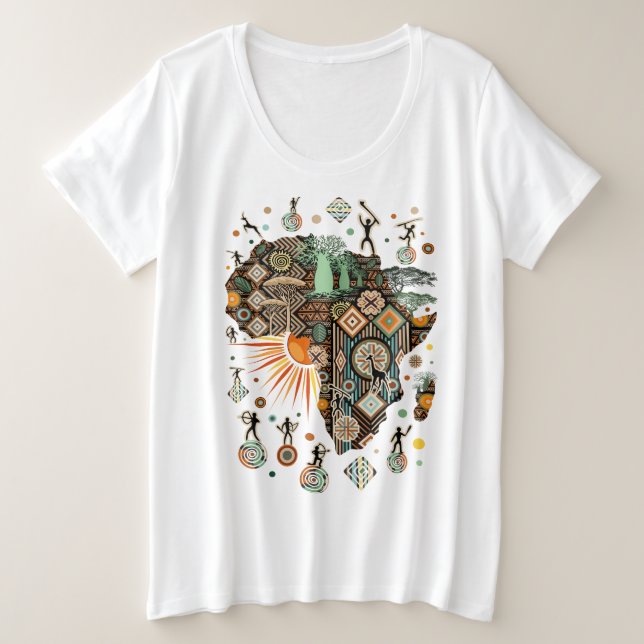 Camiseta Padrão de Elementos Tribais Decorativos do Mapa da (Frente do Design)