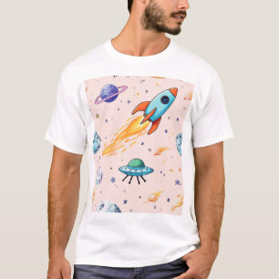 Camiseta Padrão de Espaço do Rocket e OFO Planetas, Estre