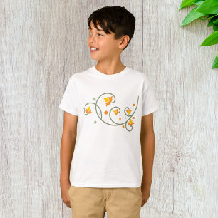 Camiseta Padrão de espiral floral com flor laranja e amarel